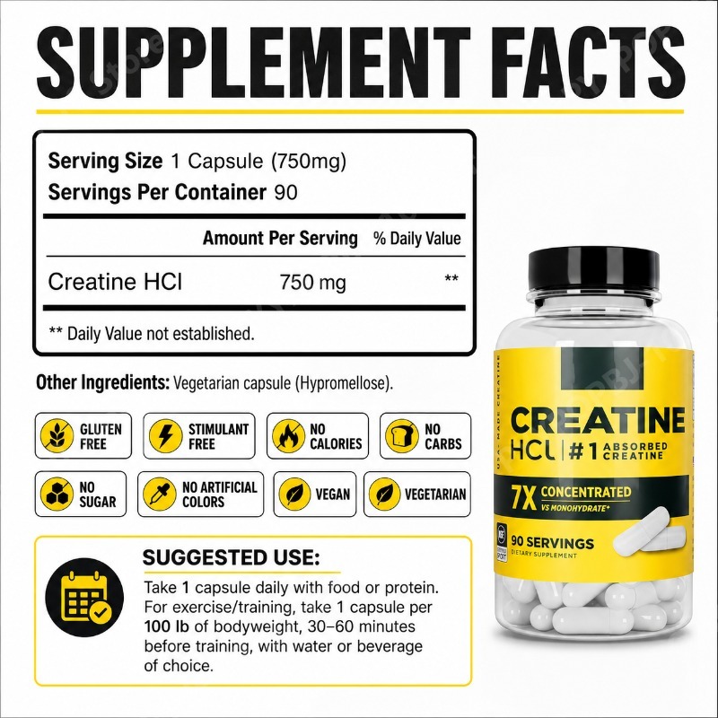 Creatine HCl 750mg 90 Capsules - Nutrition Fitness recension och pris